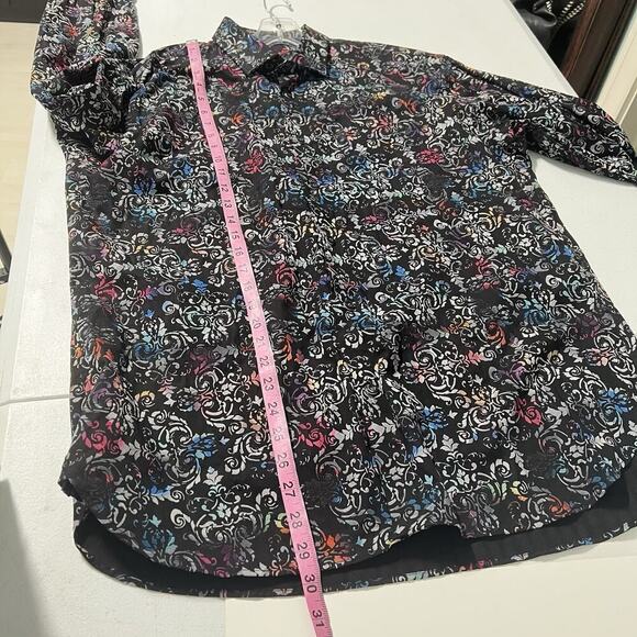 Luchiano Visconti Black Multi Color Paisley Print Button Up Mens Large Textured - Picture 9 of 10